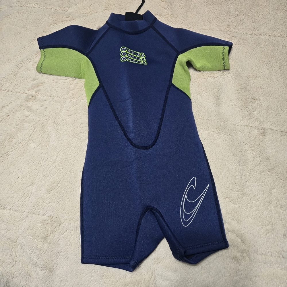 O'Neill Kids One Piece Swim Suit in Navy Blue and Lime Green